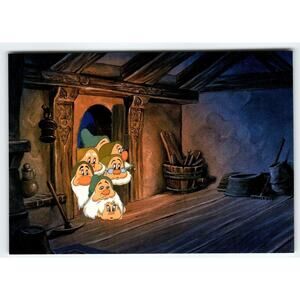 Peeking Through The Door Snow White And The Seven Dwarfs Disney Postcard Vintage